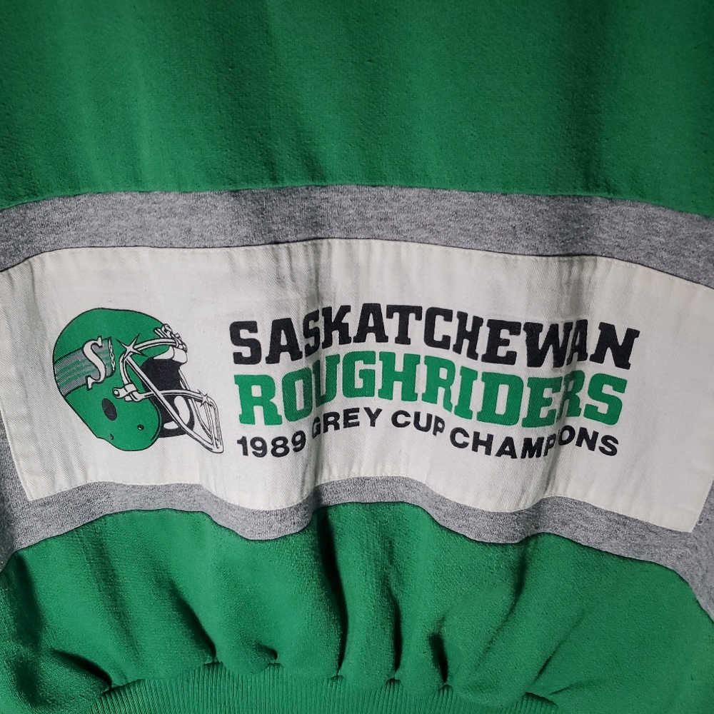 Vintage Saskatchewan Roughriders Sweatshirt Small Green 1989 Champions CFL - Picture 2 of 4